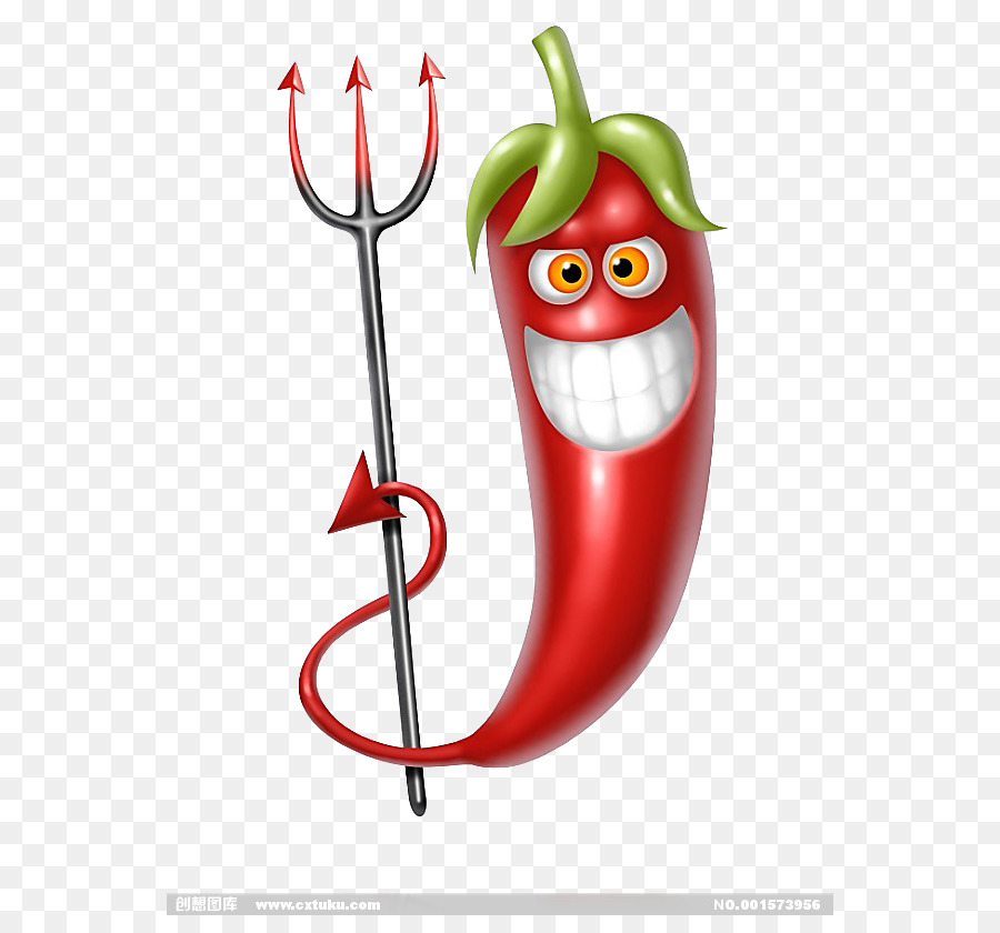 Chili con carne Bell pepper Chili pepper Clip art - Pepe rosso con una forchetta