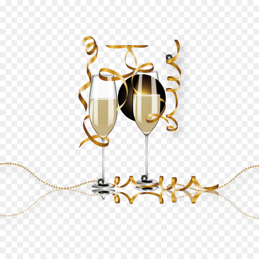 Champagne, bicchiere Vino, bicchiere di vetro - Vettore di champagne e nastri