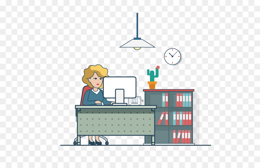 Ufficio Cartoon Illustrazione - Donna seduta davanti al computer