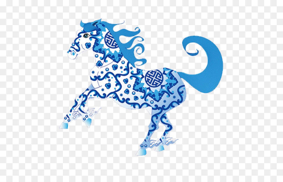 A Cavallo Del Nuovo Anno Cinese Di Ritaglio - Blu e bianco motivo decorativo cavallo