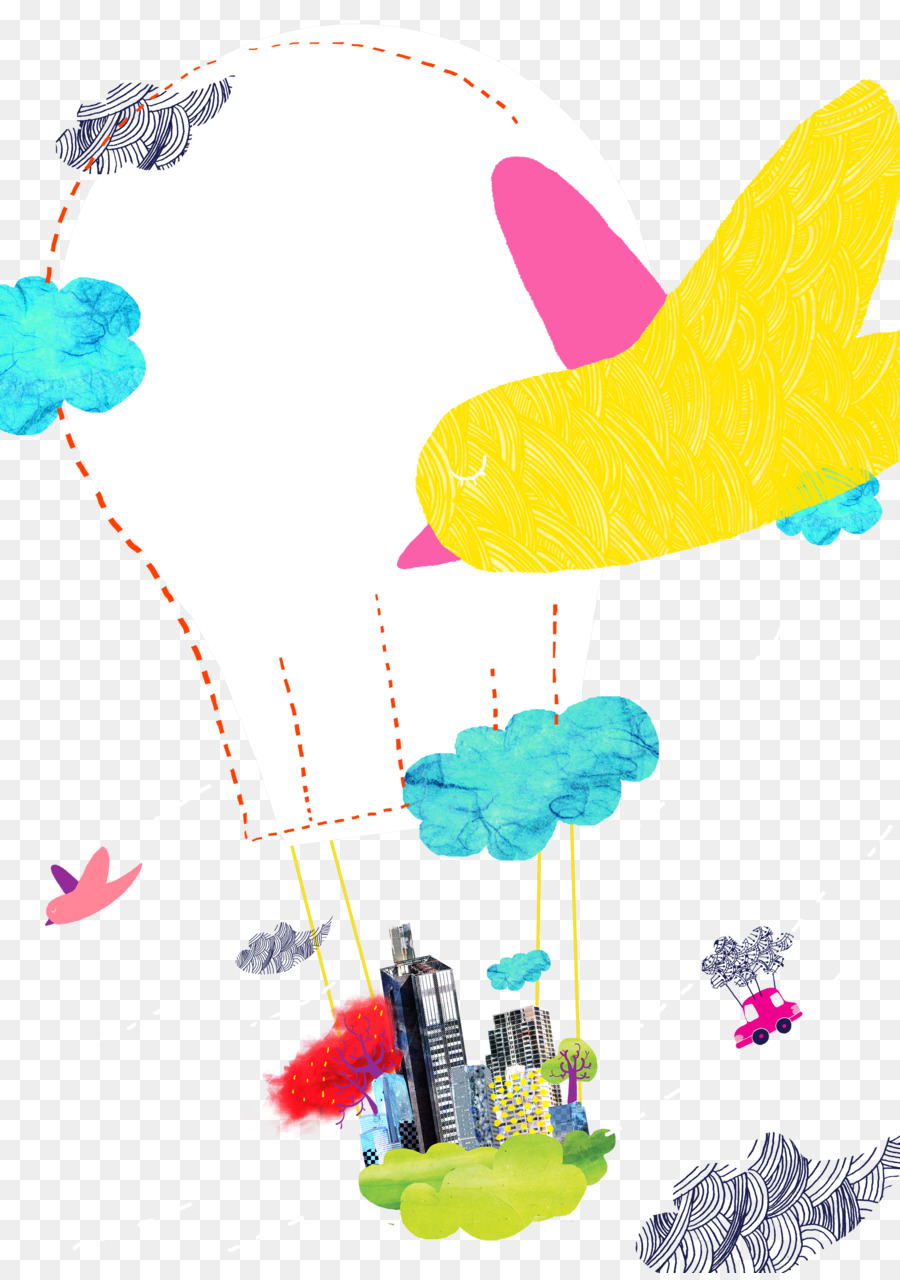 Flugzeug Ballon-Cartoon-Abbildung - Heißluft-Ballon-Karikatur von hand bemalt hintergrund-material