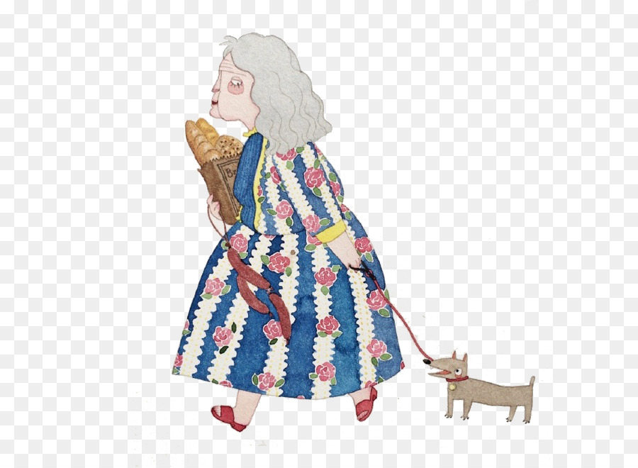 Hund Zeichnung - Großmutter, halten, Brot