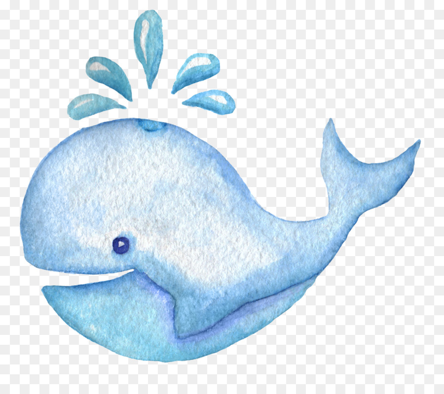 Wal cartoon - Blue whale spray Aquarell Bild material