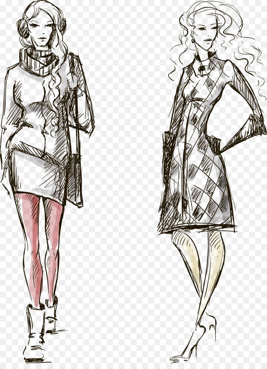 Mode-illustration-Zeichnung-Illustration - Handbemalt winter-Mode-Frauen