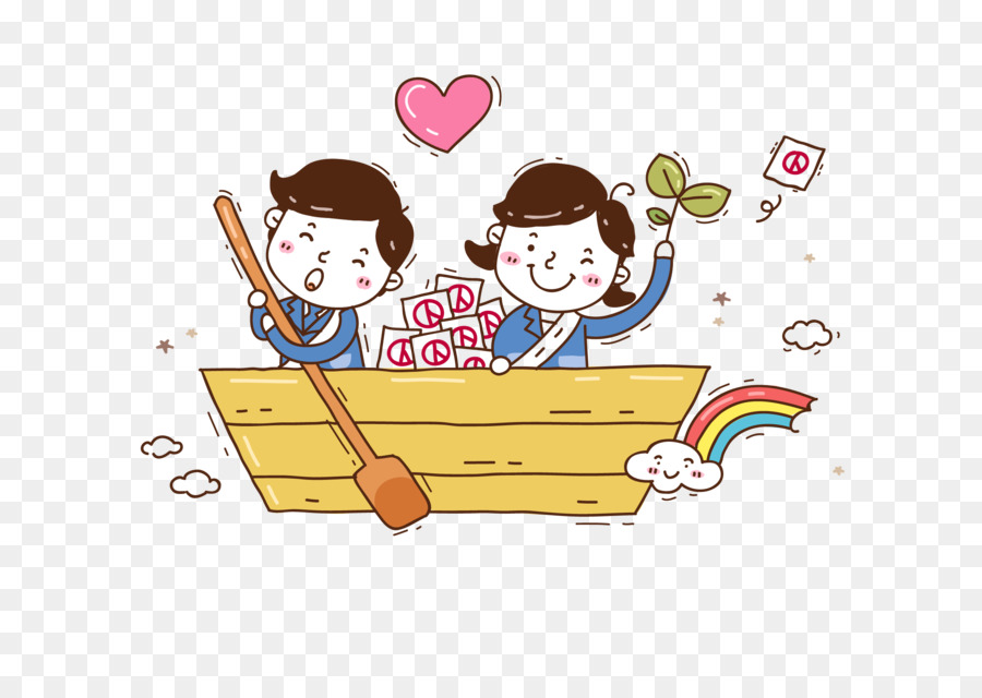 Bambino Cartoon Illustrazione Di Canottaggio - Amore a remi di una barca