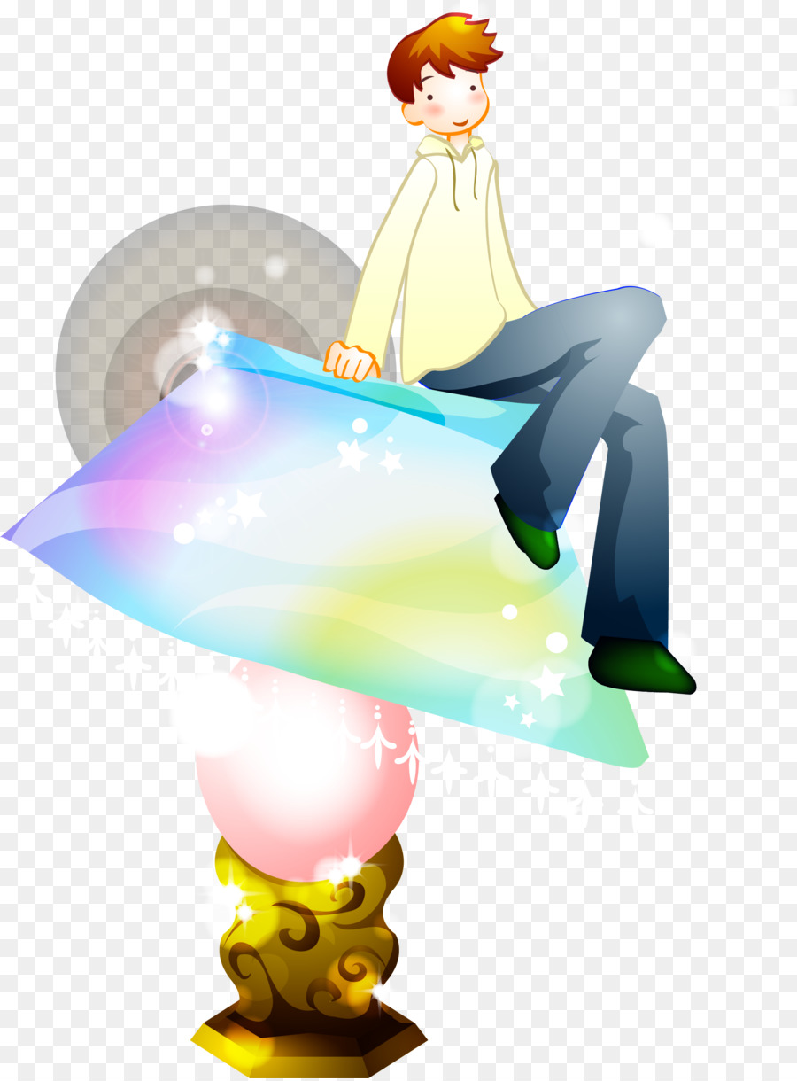 Cartoon Design Illustrazione - Un uomo seduto su lampada