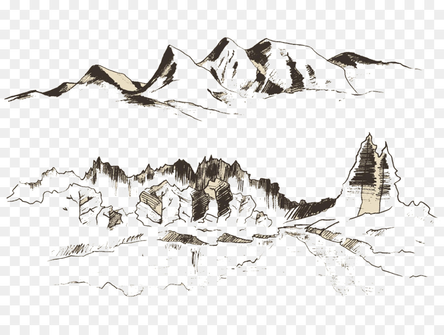 Gravur Zeichnung Mountain Illustration - Bergblick Gravuren