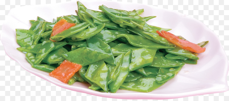 Schnee-Erbsen-Spinat-Salat Vegetarische Küche Rühren braten Gemüse - Eine gebratene Zuckerschoten