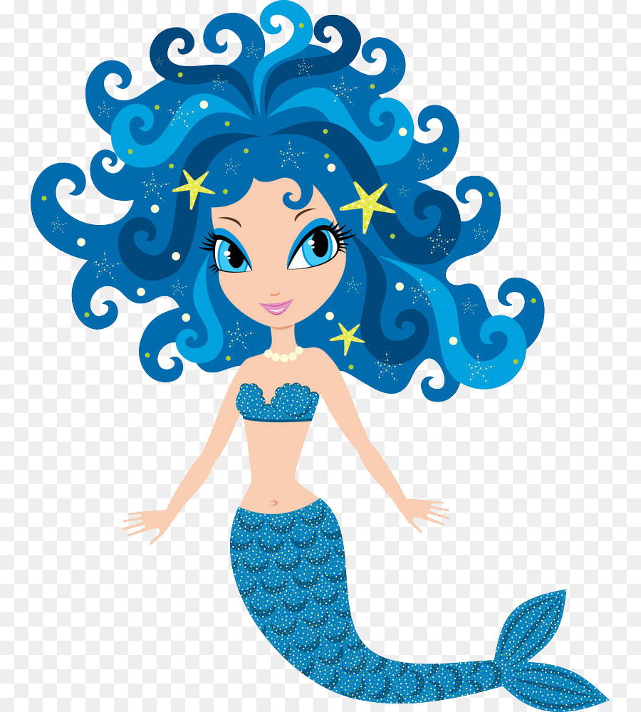 Meerjungfrau Cartoon-Zeichnung-Illustration - Eine Meerjungfrau mit dem lockigen Haar