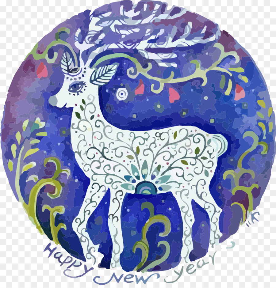 nuovo anno, illustrazione - Viola e blu deer Nuovo Anno, illustrazione