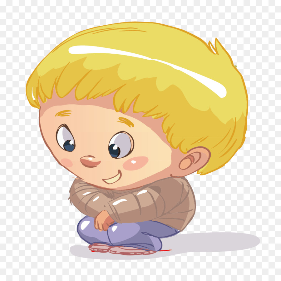 Vẽ Phim Hoạt Hình Minh Họa - Cậu bé tóc vàng ngồi xổm