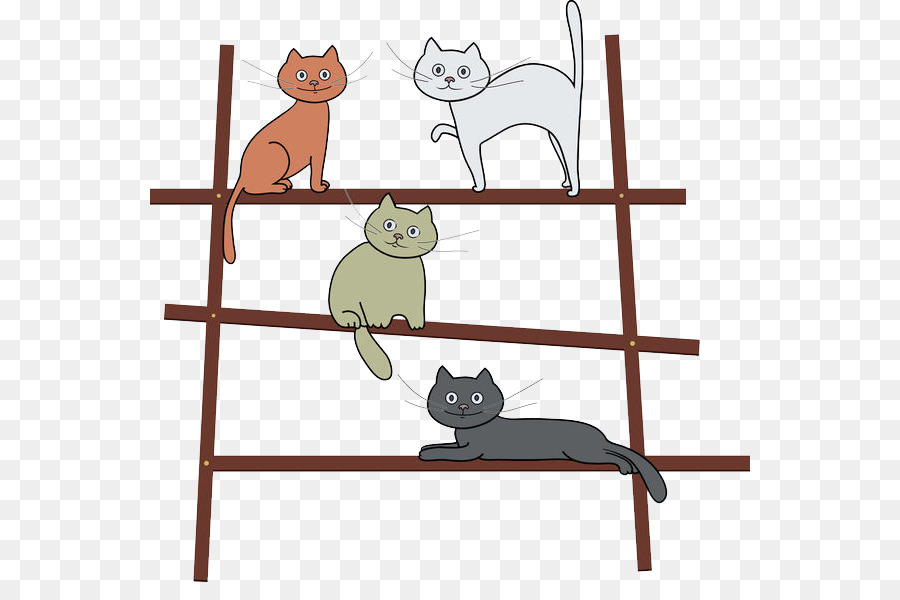 Katze Kätzchen Illustration - Die 4 Katzen auf der Leiter stehend