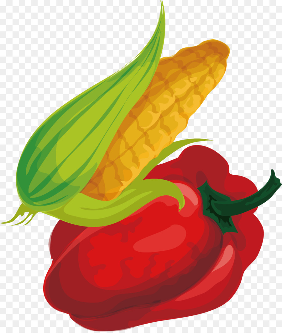 Chili-Pfeffer-Cartoon-Mais-Zeichnung - Vektor kreative Gestaltung Diagramm-Mais-Paprika-Gemüse