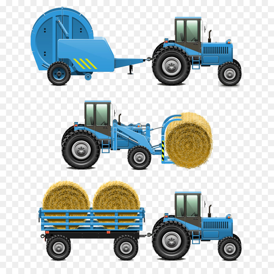 Trattore Agricolo Pressa Per Balle Di Fieno - Cartone animato disegnato a mano trattori agricoli