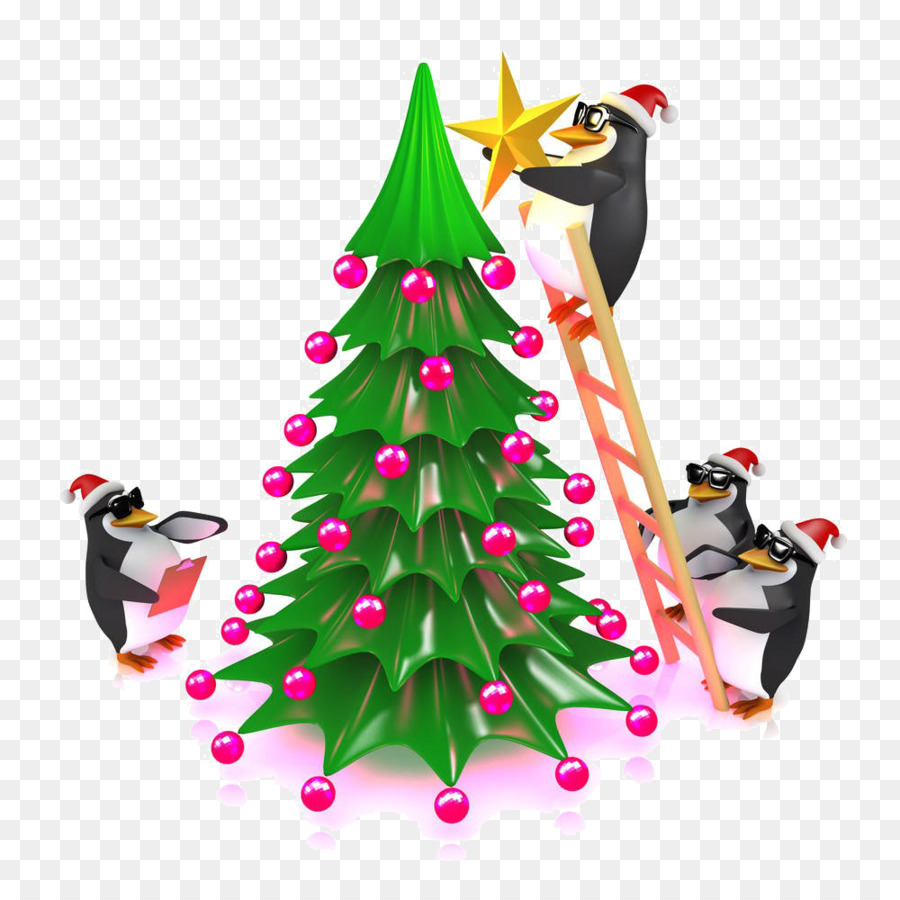 Pinguino Di Babbo Natale, Illustrazione - Il pinguino sull'albero dei cartoni animati
