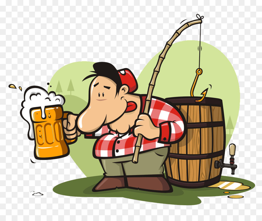 Bier, Oktoberfest, Alkoholisches Getränk - Tragen Sie eine Angel cartoon man drinking-Bild