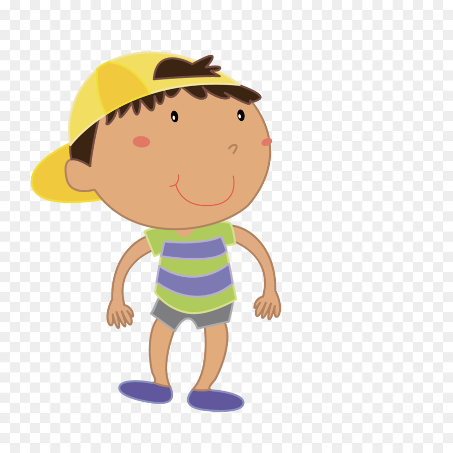 Cartoon-Royalty-free Kind Abbildung - Vektor-Zeichnung, gelber Hut grün gestreifte shirt boy
