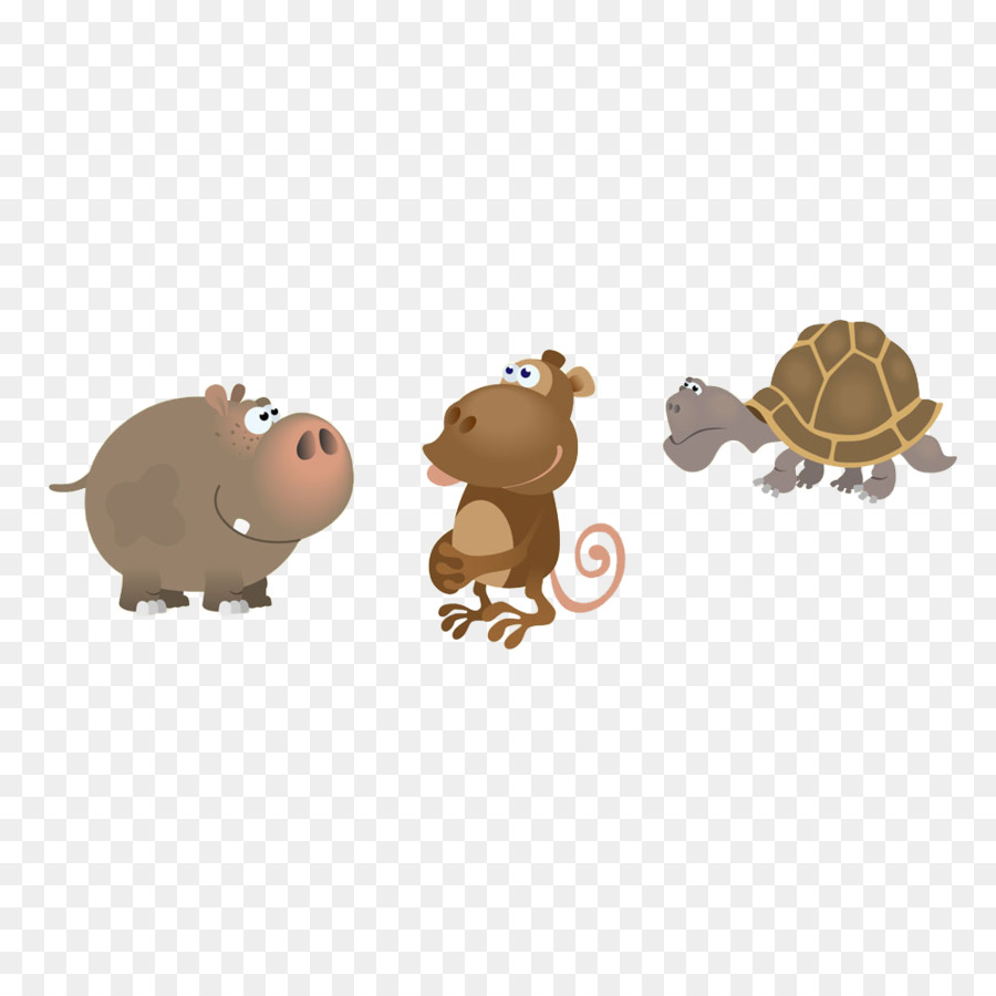 Cartoon Animal Clip Art - Cartoon Affe Nilpferd und die Schildkröte