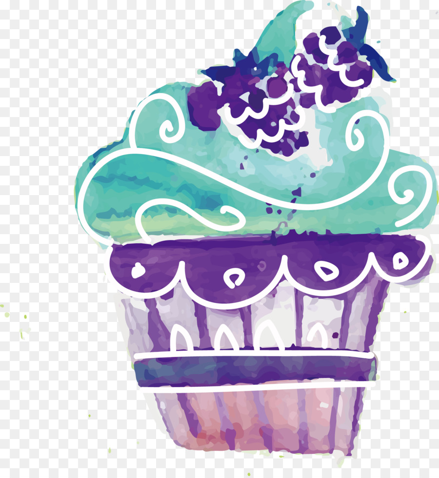 Cupcake Red velvet cake Bakery pittura ad Acquerello - Vettore blu cartone animato carino cupcakes