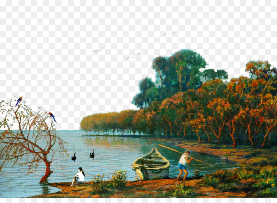 Bức tranh phong cảnh - Nền sáng tạo tranh riverside câu cá png tải về -  Miễn phí trong suốt Sự Phản ánh png Tải về.
