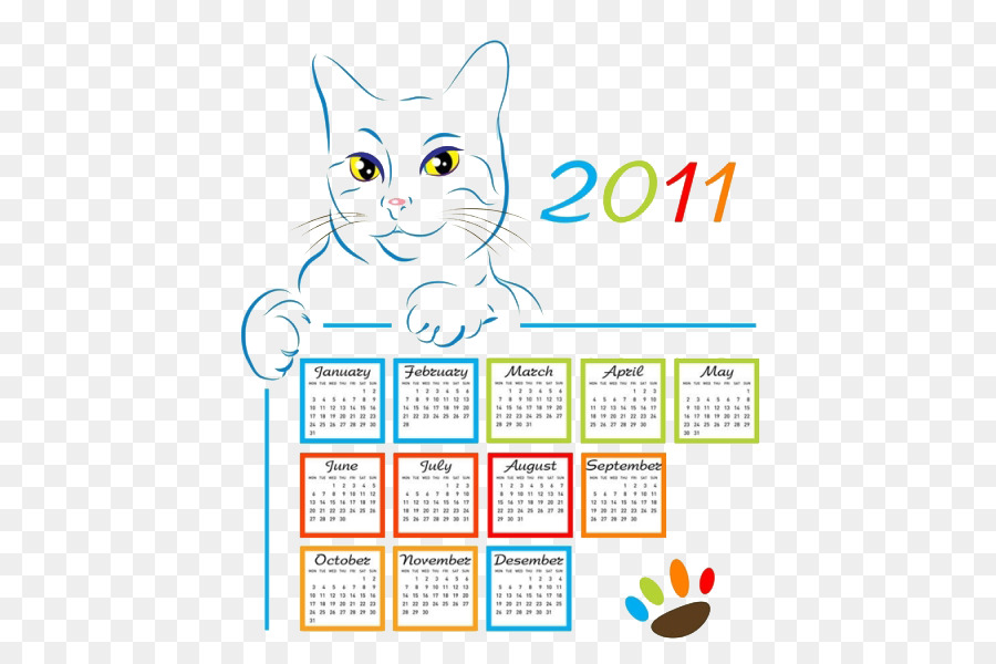 Katze Kalender Illustration - Cartoon-Katze-Kalender