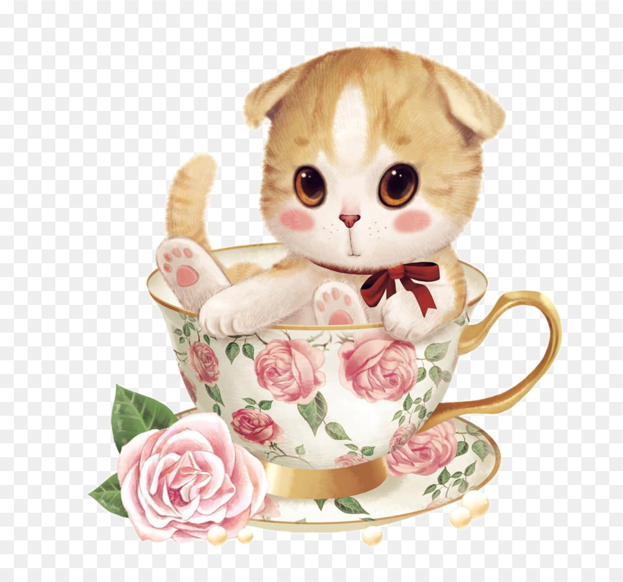 Katze Kätzchen Malerei Teetasse - Cartoon Katze im inneren der Tasse