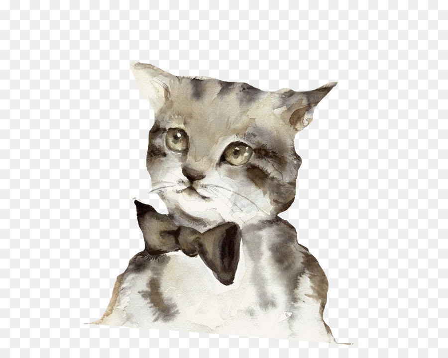 Xiêm mèo con Màu nước tranh Nghệ thuật - Một chiếc cà vạt con mèo