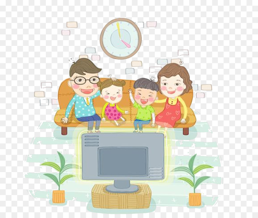 Bambini E Televisione Cartoon Illustrazione - Cartone animato divertente con tutta la famiglia a guardare la TV PNG