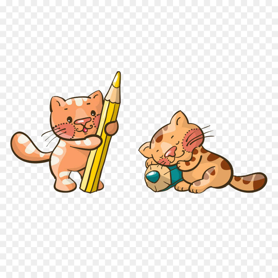Gatto Gattino Carineria Illustrazione - Due cute cartoon gatto in mano una matita