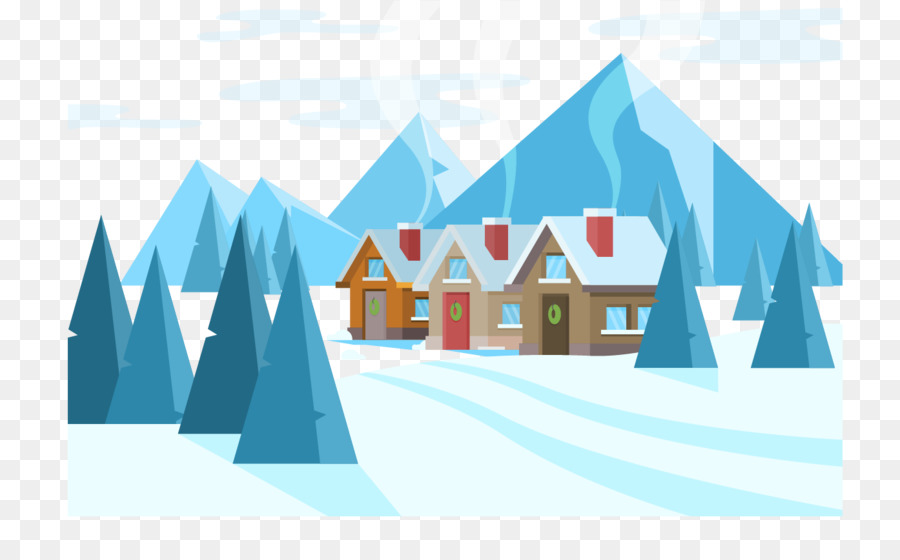 Plakat Zeichen Illustration - Winter kleinen Dorf