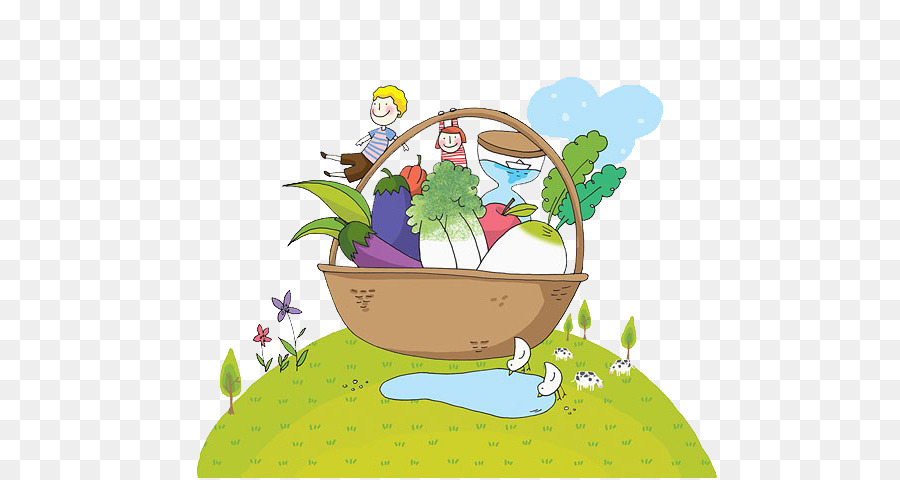 Disegno Di Verdure Cartoon Illustrazione - Bambini nel cesto di verdure