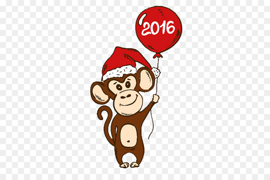 Santa Claus Christmas Cartoon-Affe - Nehmen Sie einen kleinen Ballon Affe
