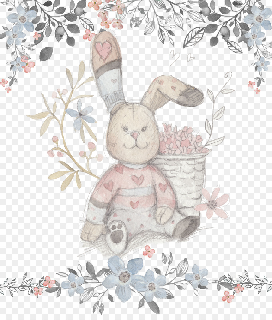 Kaninchen-Papier-Zeichnung-Aquarell-Illustration - cartoon Kaninchen