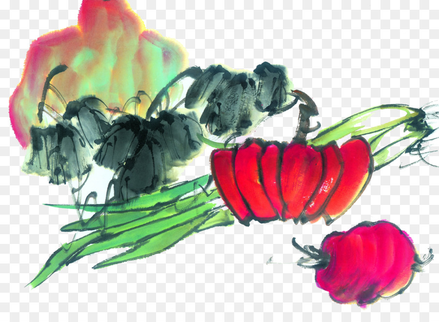 Mực rửa vẽ bức tranh Trung quốc Gongbi bí Ngô Chim và hoa sơn - Thành phần rau