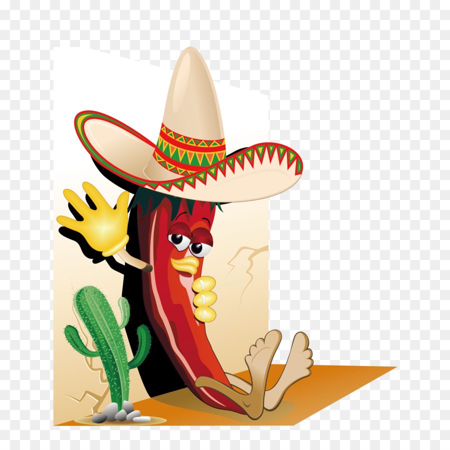 Ớt Ớt với Mexico, Ớt Guacamole - Véc tơ đội một chiếc mũ của ớt