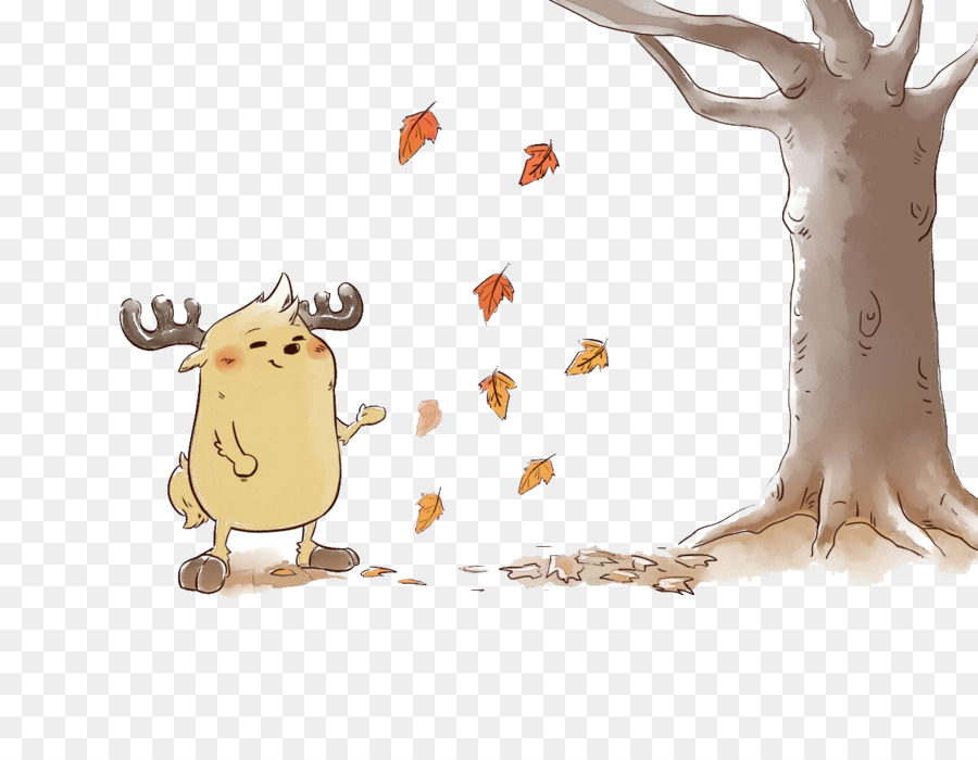 Renna Cartoon Illustrazione - Uomo di foglie dipinte a mano, carta da parati piccolo Cervo
