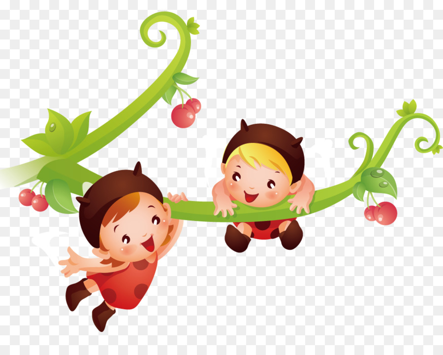 Vertebrati Cartoon Carattere Di Testo Illustrazione - Bambini che giocano su un ramo di albero