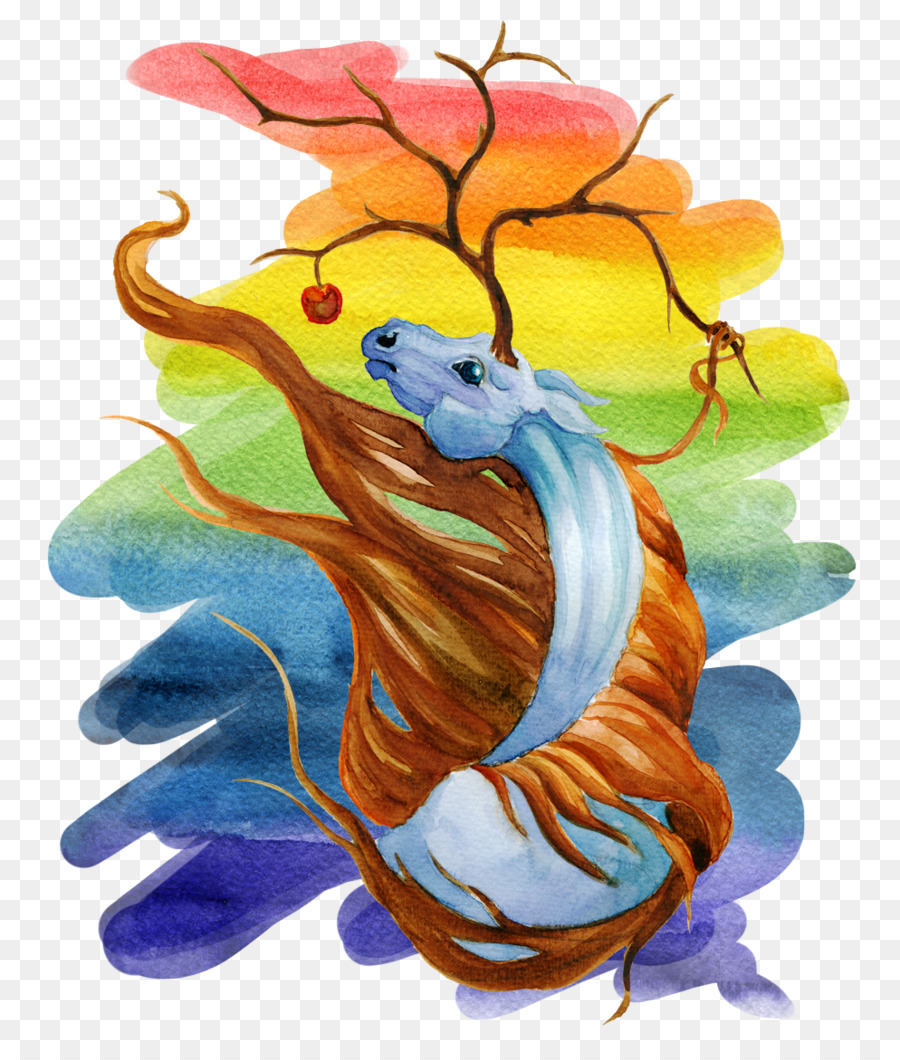 Aquarell Rainbow Illustration - Handgemalte Aquarell-Drache