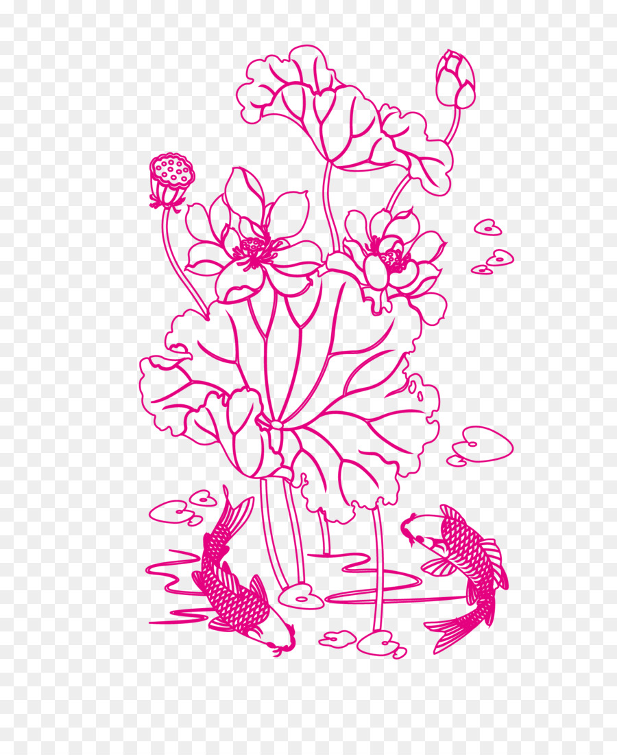 Fantasia floreale Disegno di Nelumbo nucifera - lotus linea