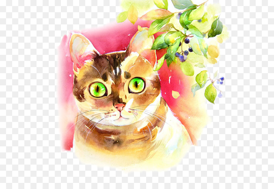 Katze-Aquarell Farbstift - Green-eyed Katze Bild material