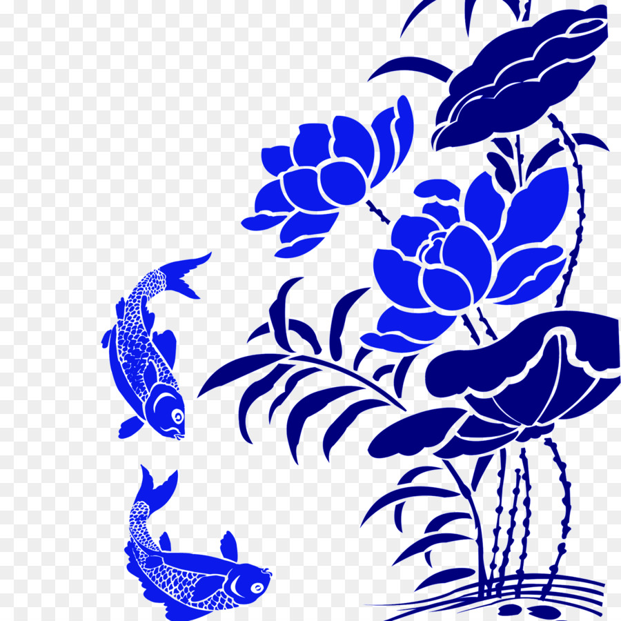 Blaue und weiße Keramik-Grafik-design-clipart - Lotus