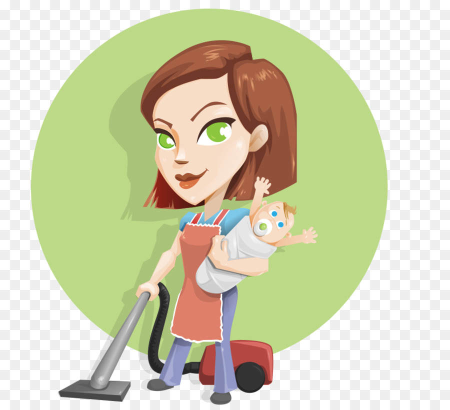 Hausfrau - Hand-painted cartoon Hausfrau mit einem Kind