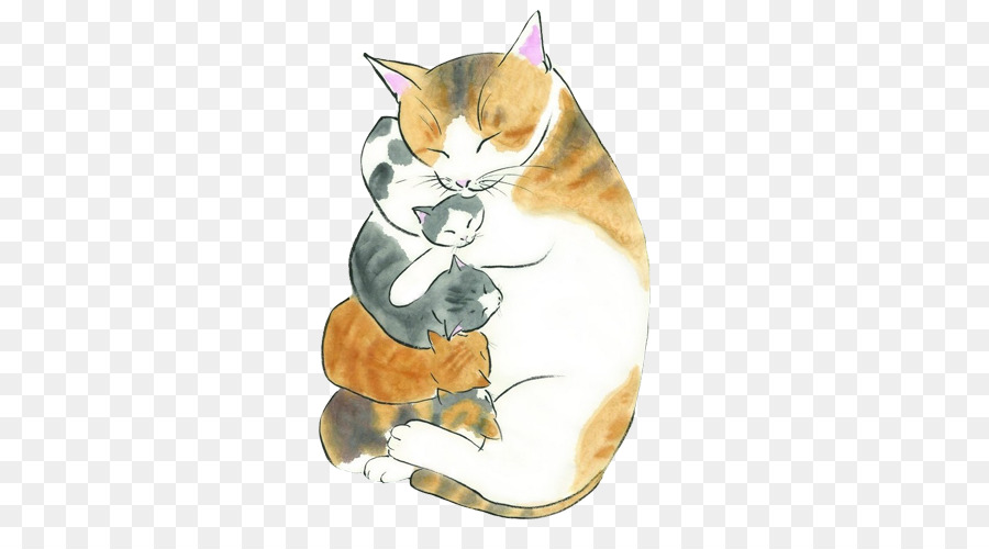 Gattino Tabby gatto Baffi Illustrazione - Gatto madre in possesso di un piccolo gatto foto del materiale