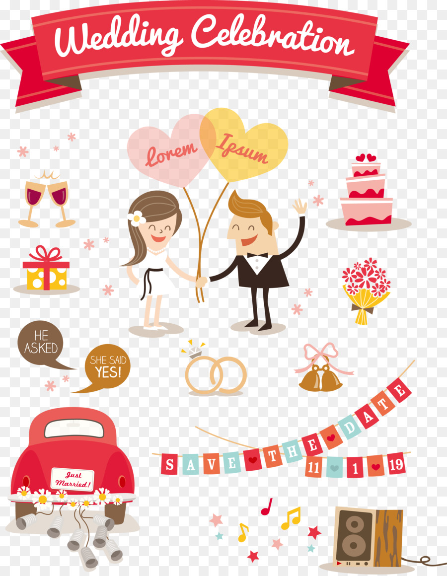 Invito a nozze Cartoon Illustrazione - Elementi di decorazione di nozze