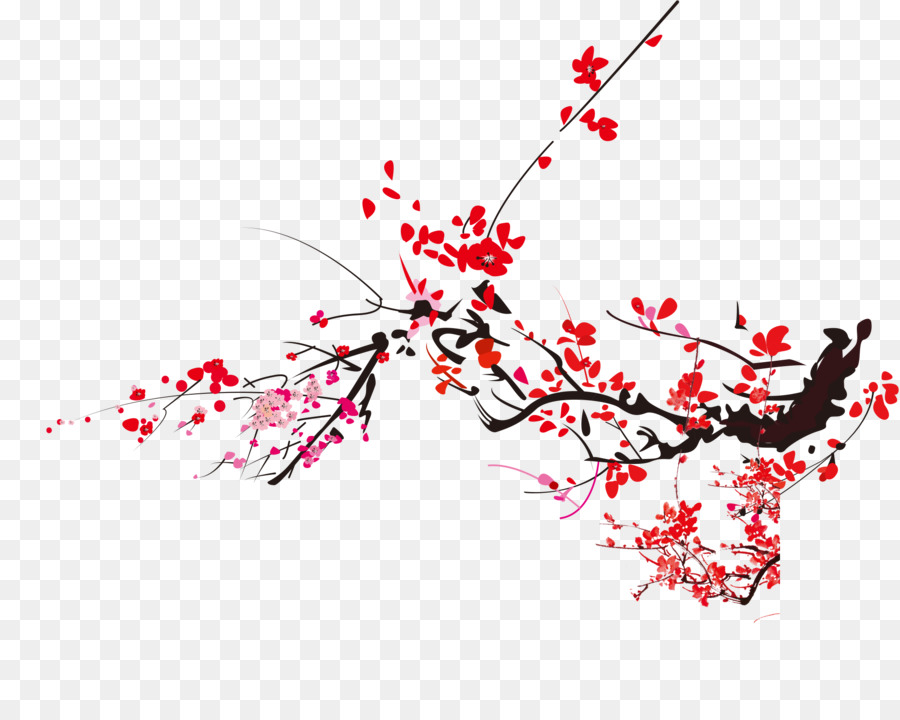 Plum blossom Tinte wash Malerei, Chinoiserie - Vintage Tinte Pflaumen-Blüten-hintergrund