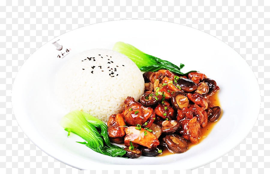 Hainan-Huhn mit Reis Vegetarische Gerichte Bibimbap Essen - Hähnchen Pilz Reis Schüssel