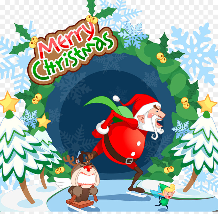 Babbo Natale, albero di Natale, Illustrazione - Babbo Natale Cartoon Illustrazione