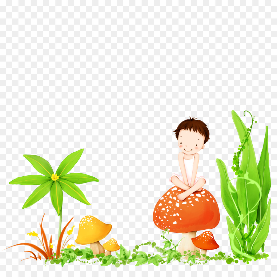 Kind Illustrator Illustration - Ein Kind sitzt auf einem Pilz
