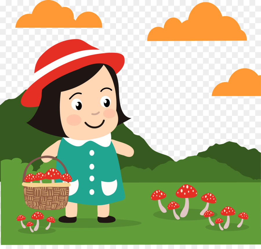 Grafica Cartoon Disegno di Icone del Computer - I bambini a raccogliere funghi