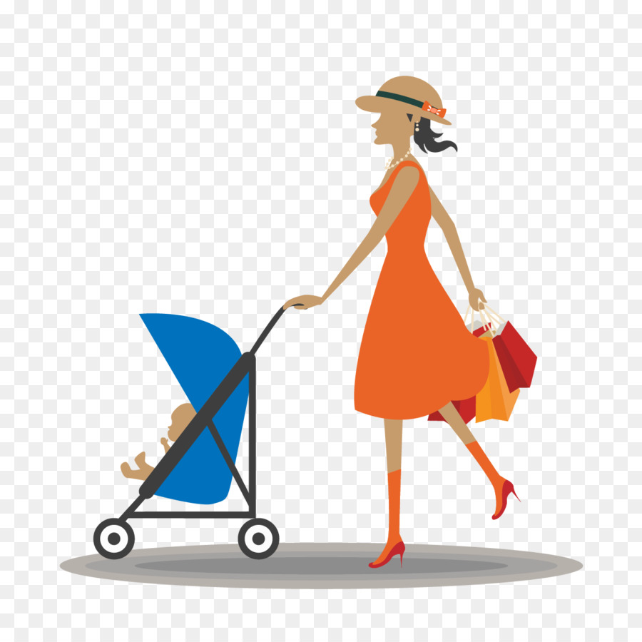 Disegno Infantile Icone Del Computer - Vettoriali donna spingendo un passeggino